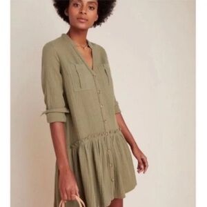 Anthropologie Maeve Katie Textured Utility Tunic Dress in Moss NWT